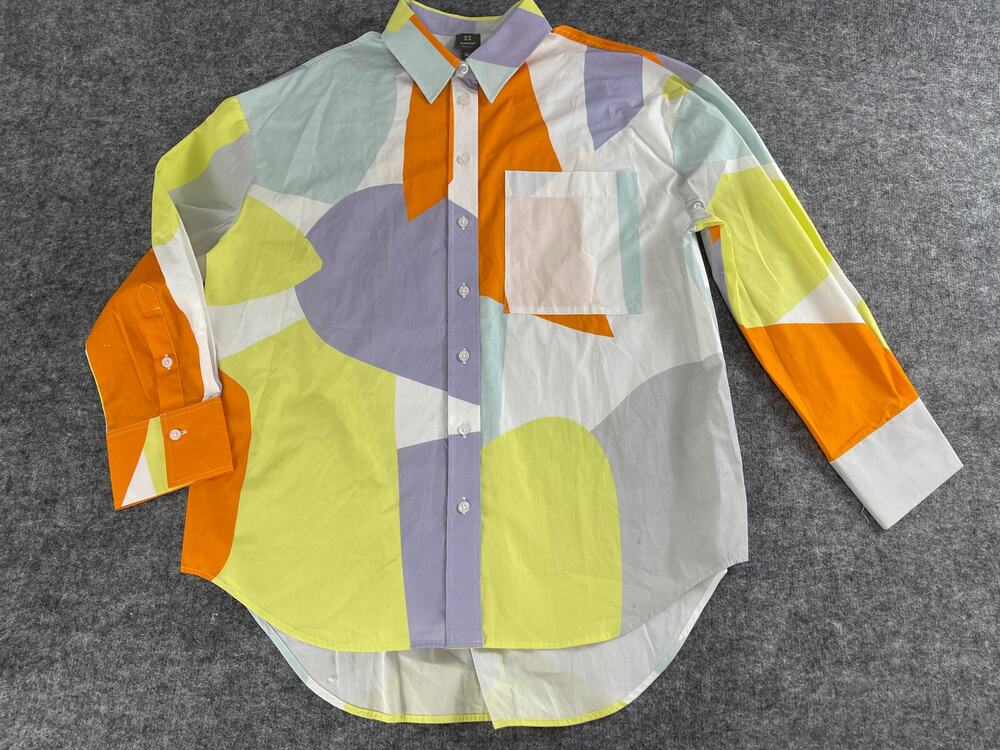 Manor Tunic Shirt Womens 8 Button Up Oversized Color Block Geometric N283